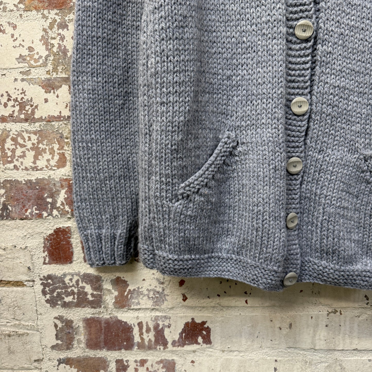 1980s Grey Knitted Button Up Hooded Jumper