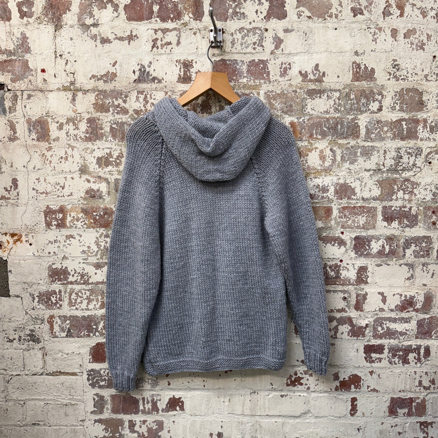 1980s Grey Knitted Button Up Hooded Jumper