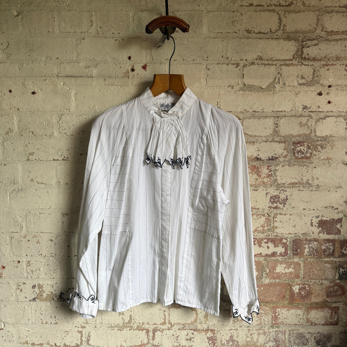 1980s White Striped Bellino Blouse Shirt