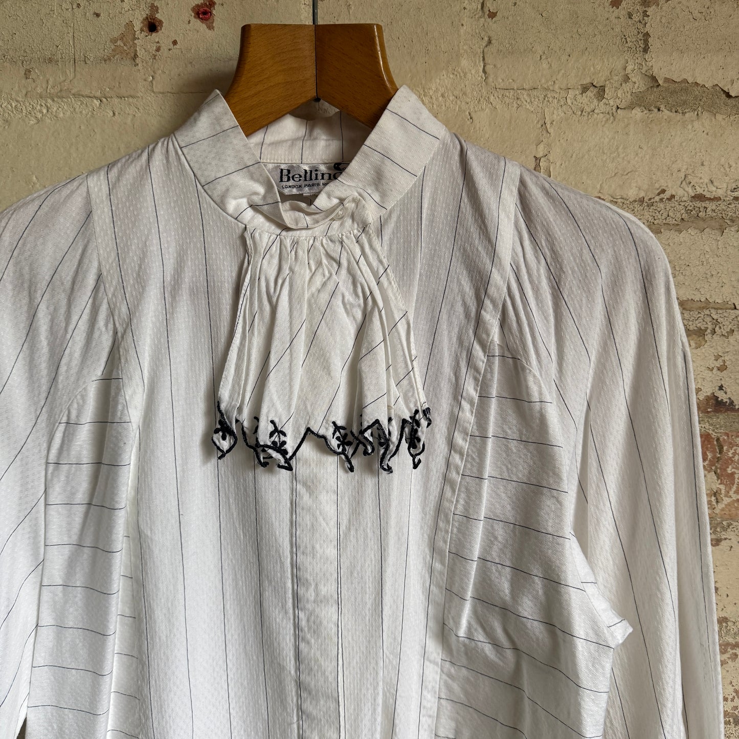 1980s White Striped Bellino Blouse Shirt