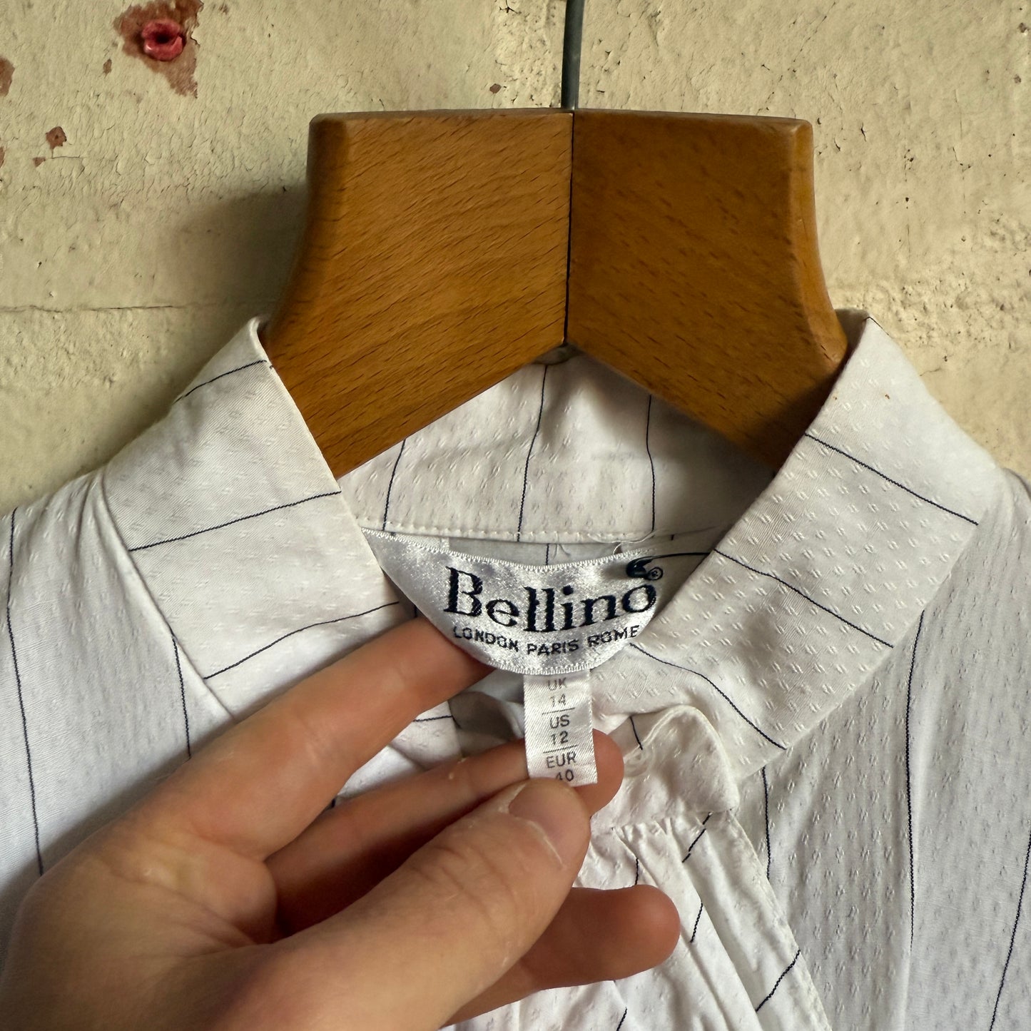 1980s White Striped Bellino Blouse Shirt