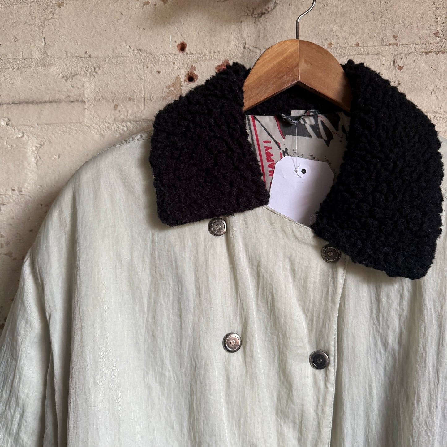 1980s Fur Collared Double Breasted Graphic Jacket