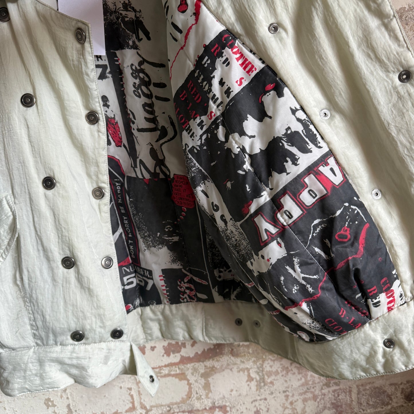 1980s Fur Collared Double Breasted Graphic Jacket