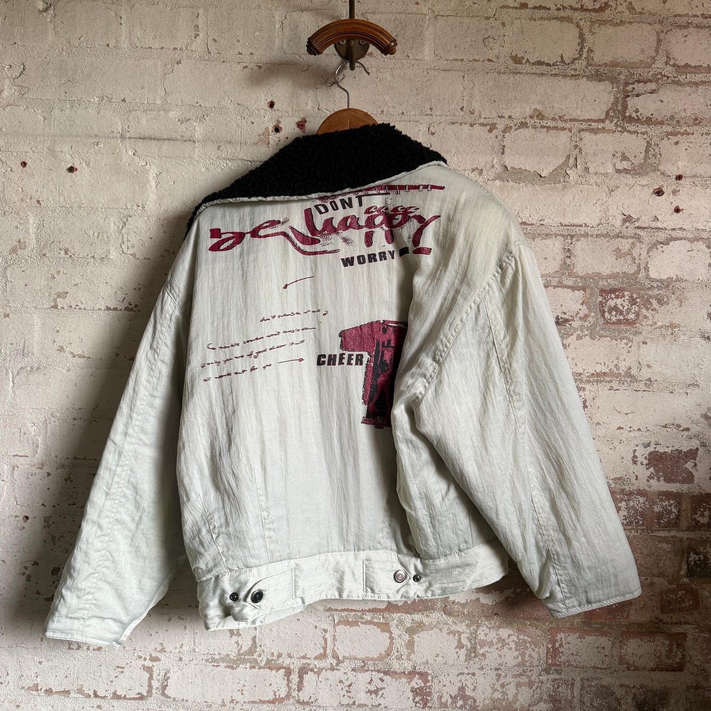 1980s Fur Collared Double Breasted Graphic Jacket