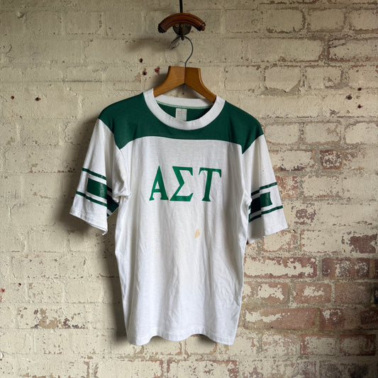 1970s White and Green Sports Graphic T-Shirt
