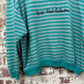 1980s Turquoise Striped Graphic Collared Sweatshirt