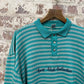 1980s Turquoise Striped Graphic Collared Sweatshirt