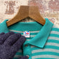 1980s Turquoise Striped Graphic Collared Sweatshirt