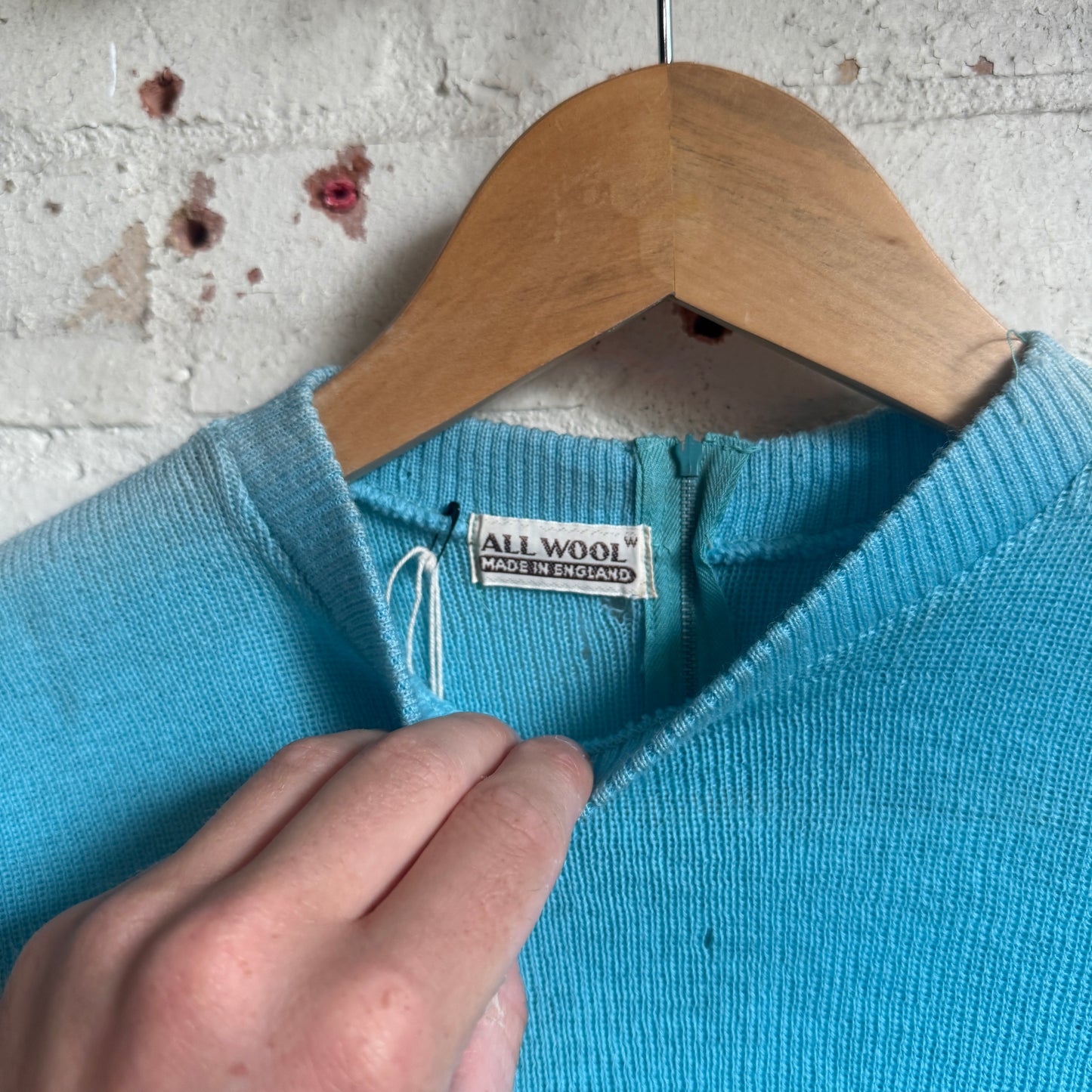 1940s British Baby Blue Zip Knitted Jumper