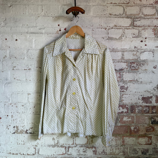 1970s Light Floral Button Shirt Blouse