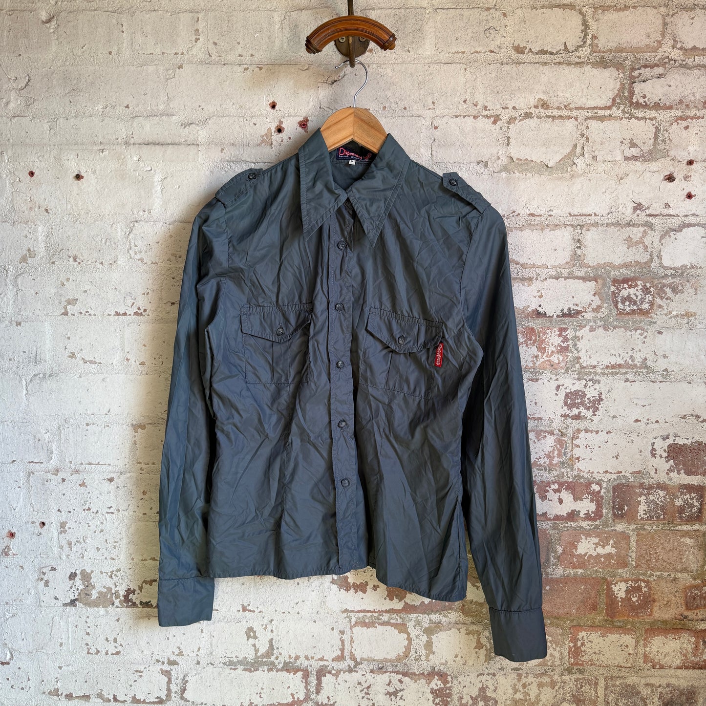 1980s Grey Nylon Dagger Collar Shirt