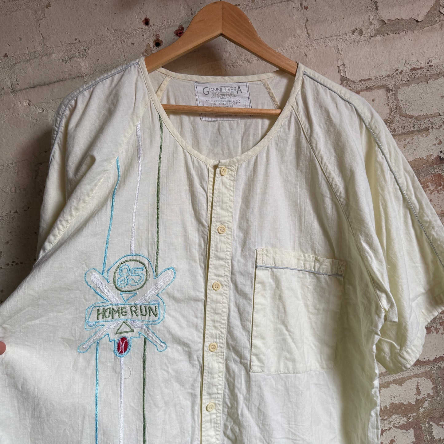 1990s Yellow Cotton Embroidered Jersey Shirt