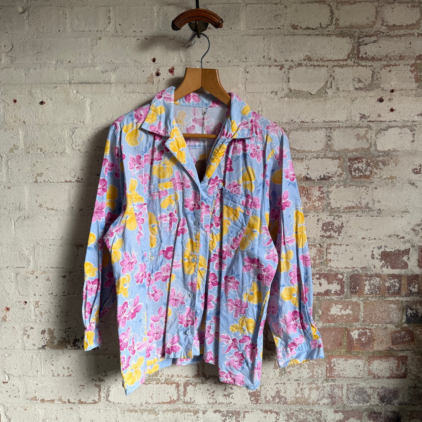 1980s Pink Graphic Cotton Button Shirt