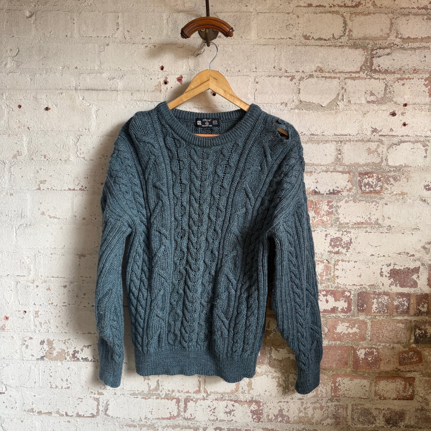 1980s Green St Michaels Cable Arran Knitted Jumper