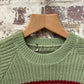 1960s Green Wool Knitted Striped Jumper