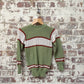 1960s Green Wool Knitted Striped Jumper