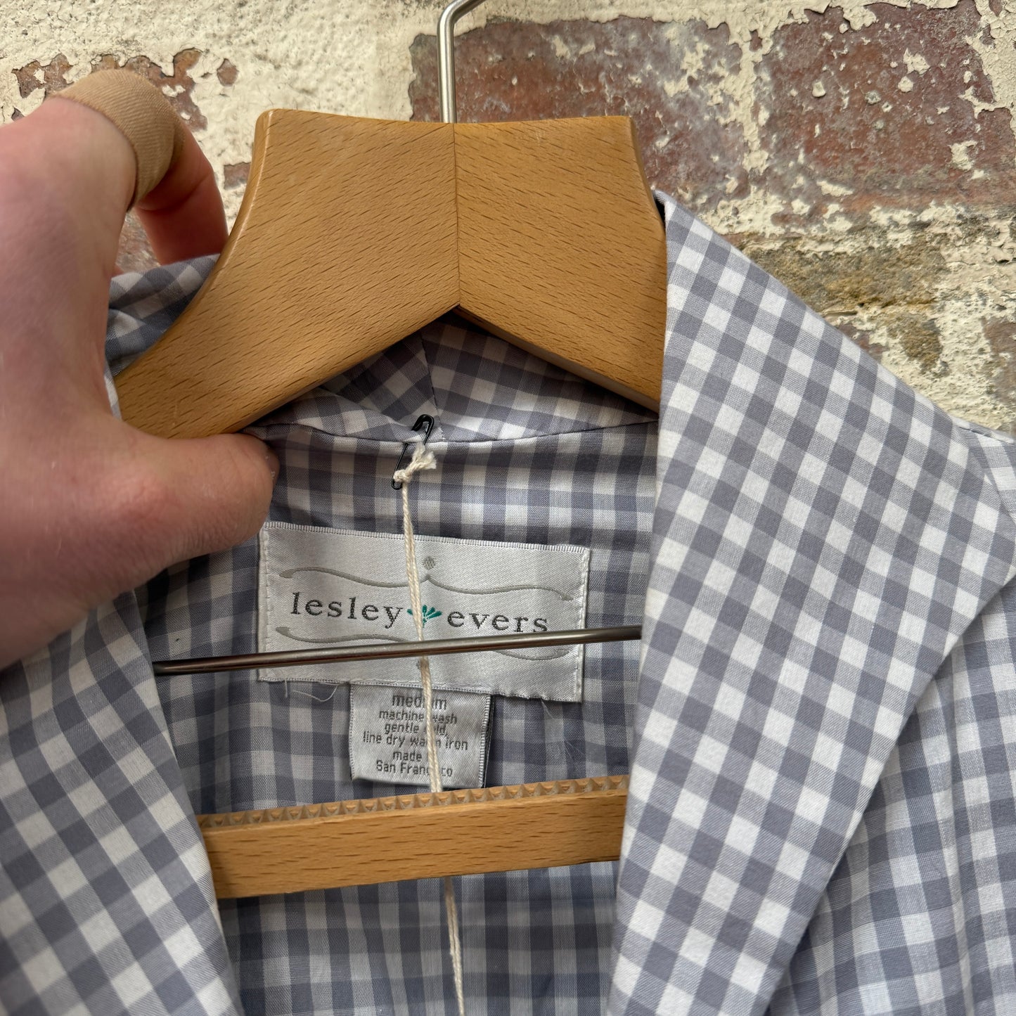 1980s Grey Belted Checkered Cotton Lesley Evers Dress