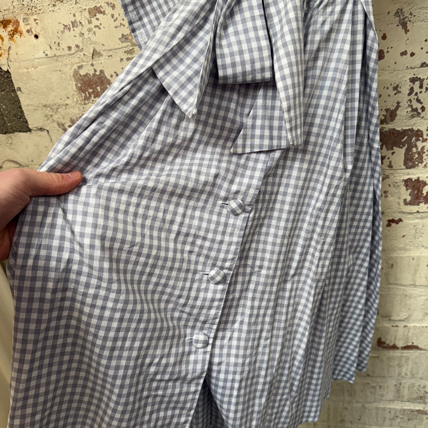 1980s Grey Belted Checkered Cotton Lesley Evers Dress