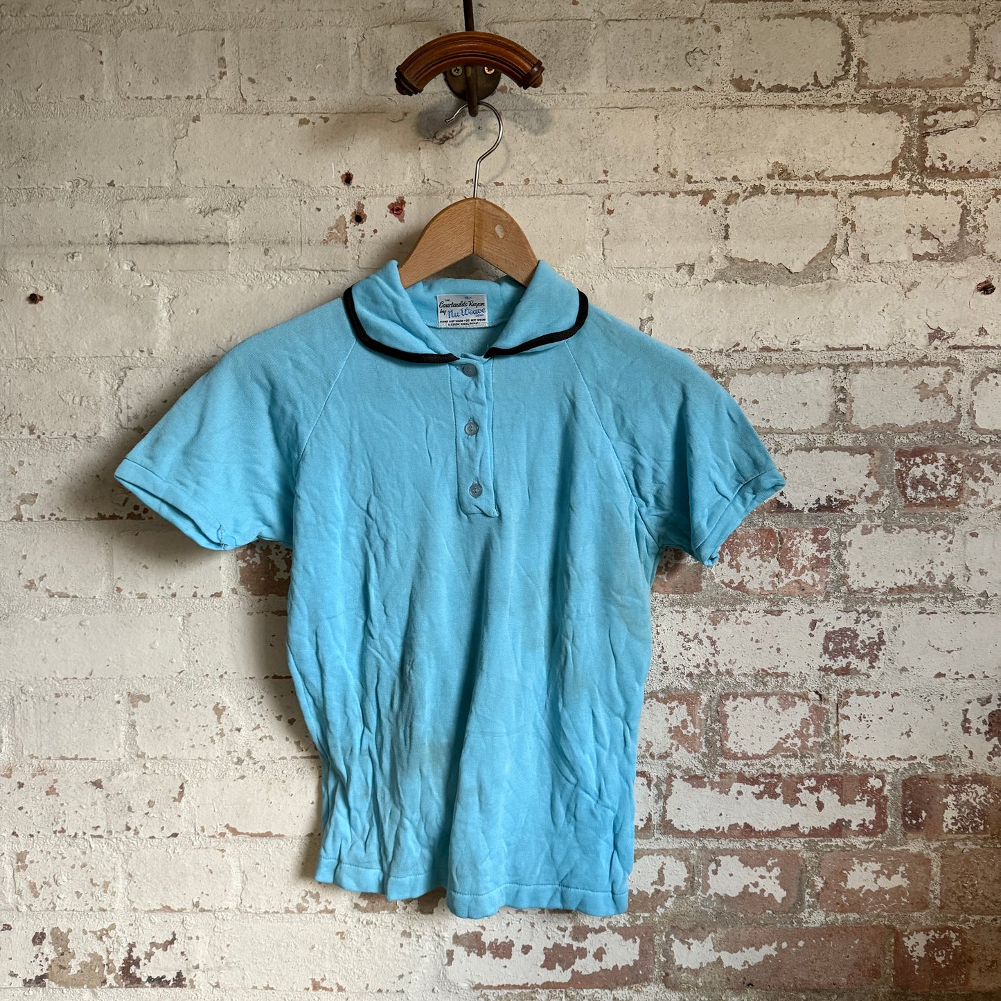 1970s Baby Blue British Polo Shirt Top