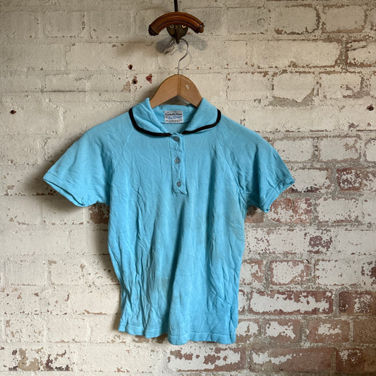 1970s Baby Blue British Polo Shirt Top