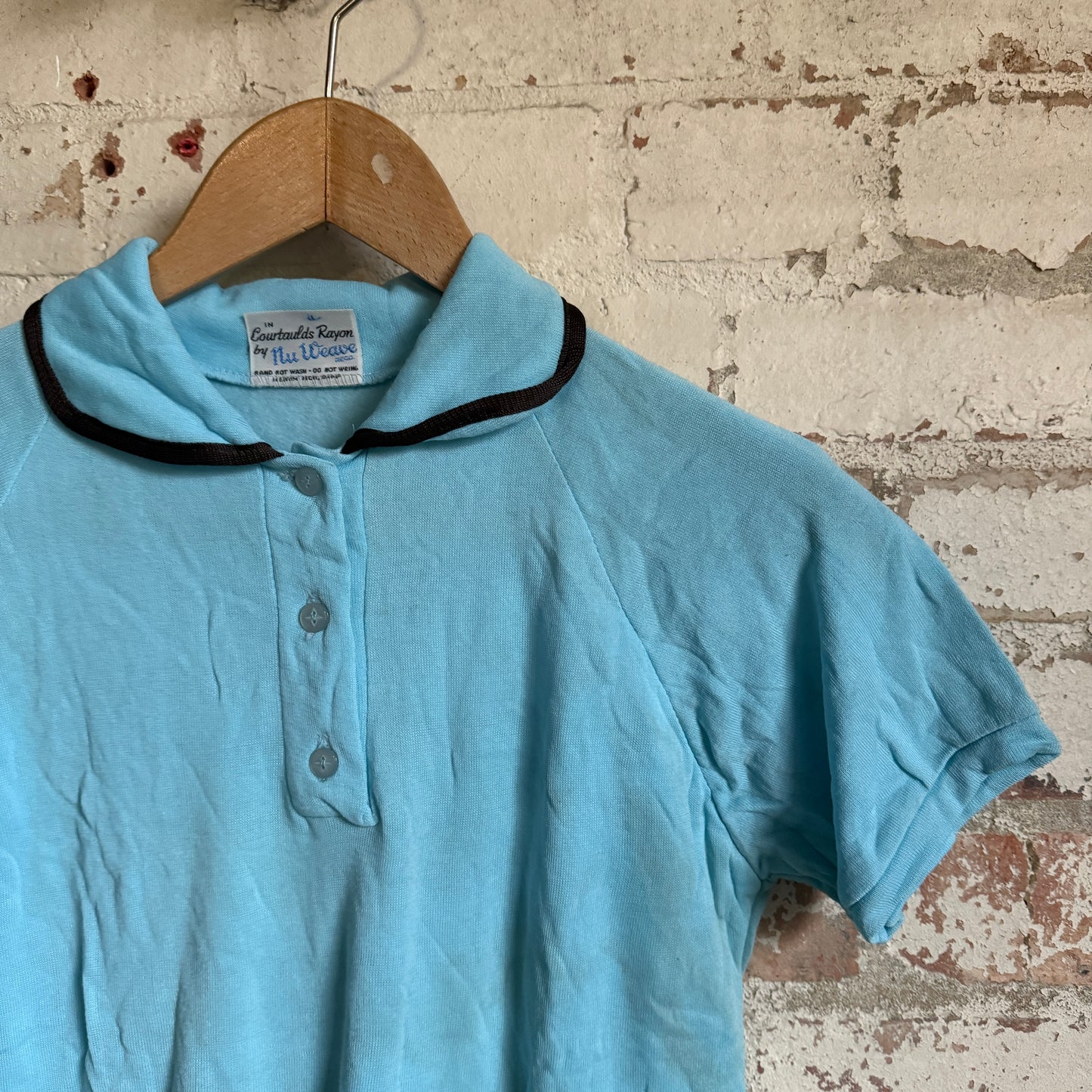 1970s Baby Blue British Polo Shirt Top