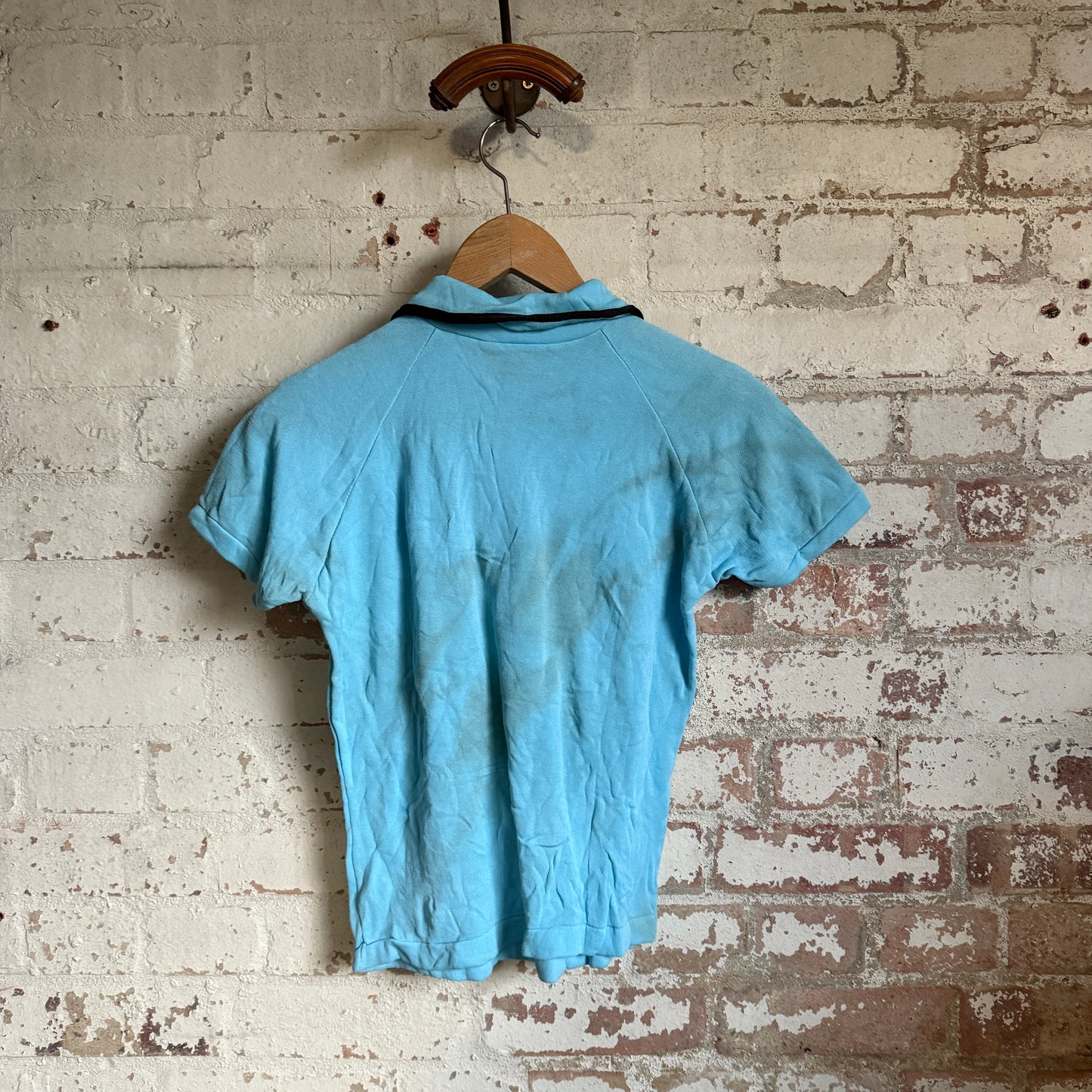 1970s Baby Blue British Polo Shirt Top