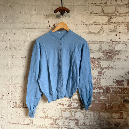 1960s Baby Blue Knitted Button Cardigan Jumper