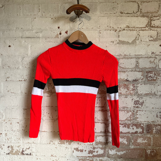 1970s Red Knitted Long Sleeve Top
