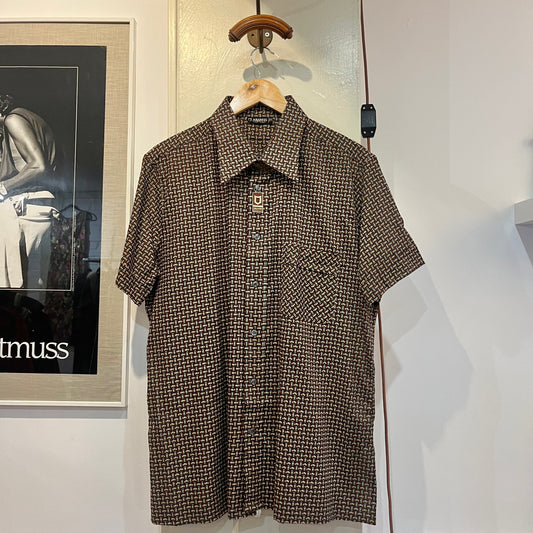 1970s Brown Patterned Italian Button Up Shirt
