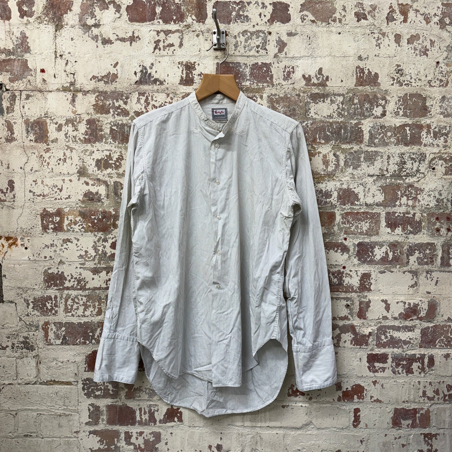 1940s British Striped Collarless Formal Shirt