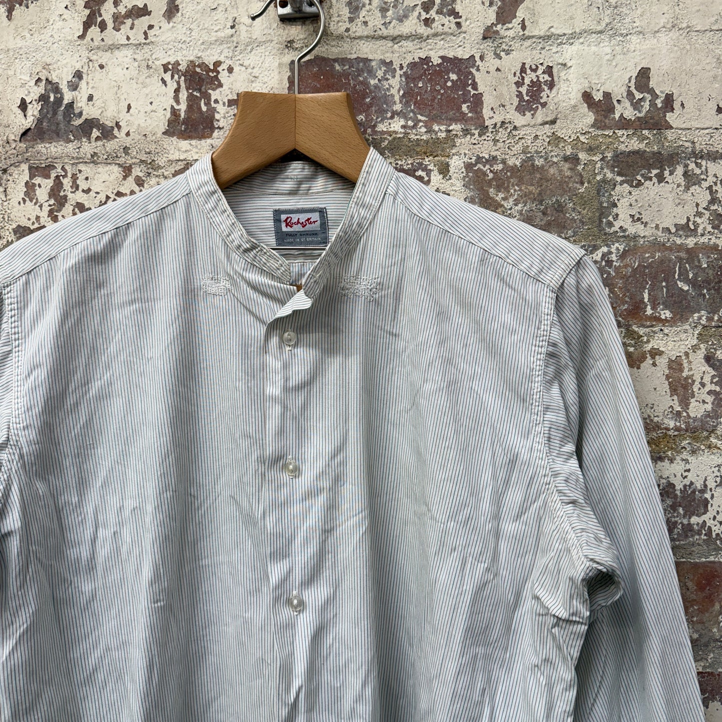 1940s British Striped Collarless Formal Shirt