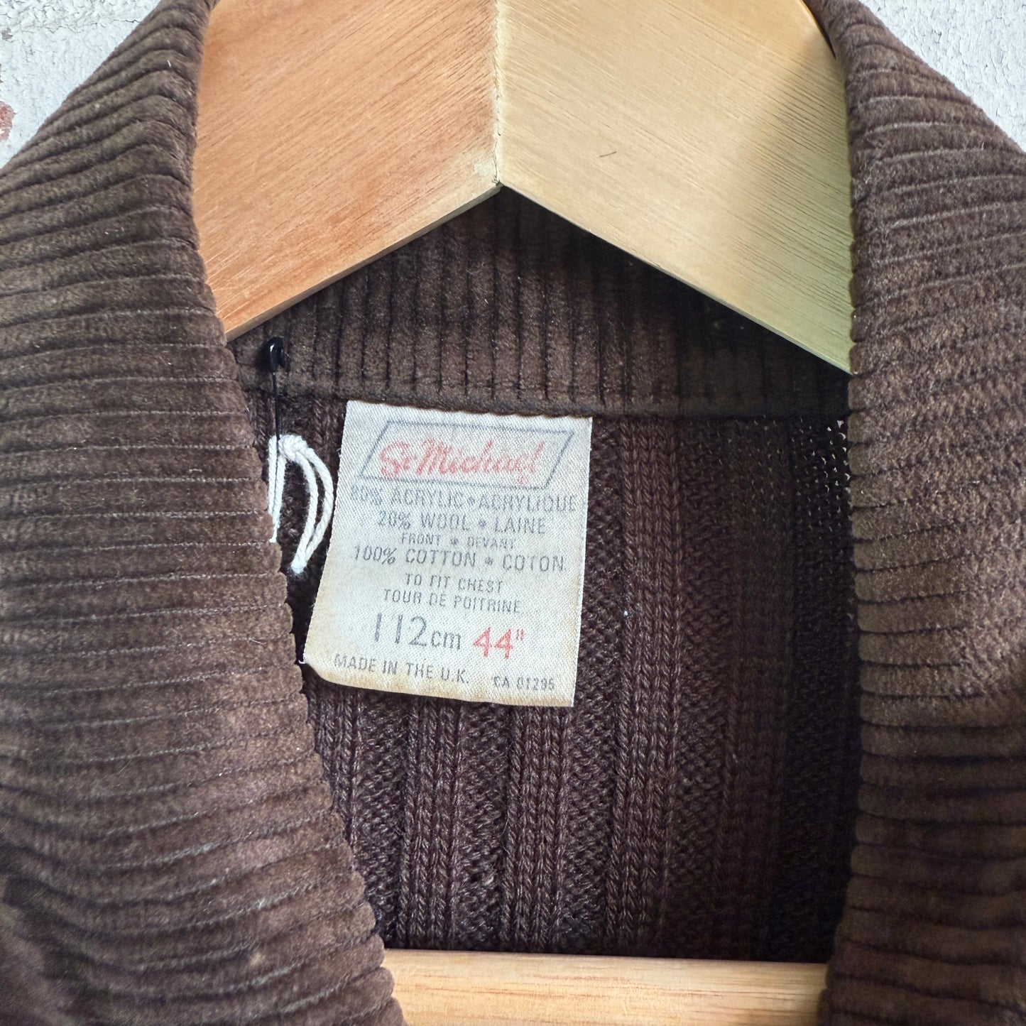 1970s Brown St Michaels Corduroy Knitted Cardigan Jumper