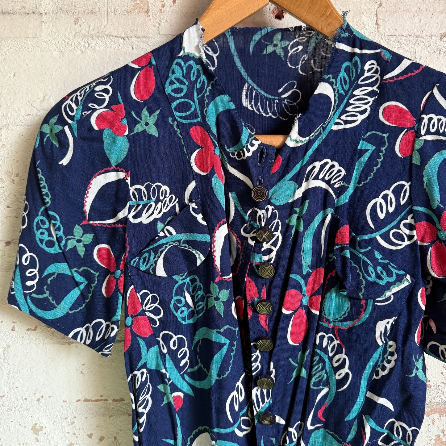 1940s Rayon Printed Blouse Shirt Top