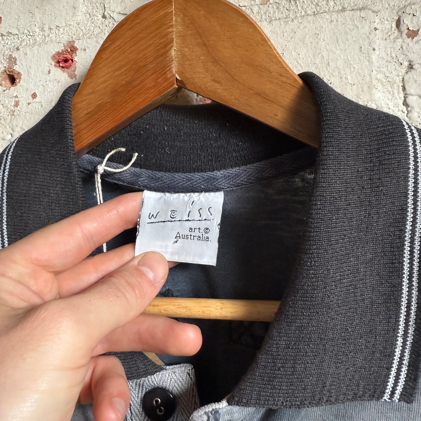 1980s Black Faded Australian Polo Shirt Top