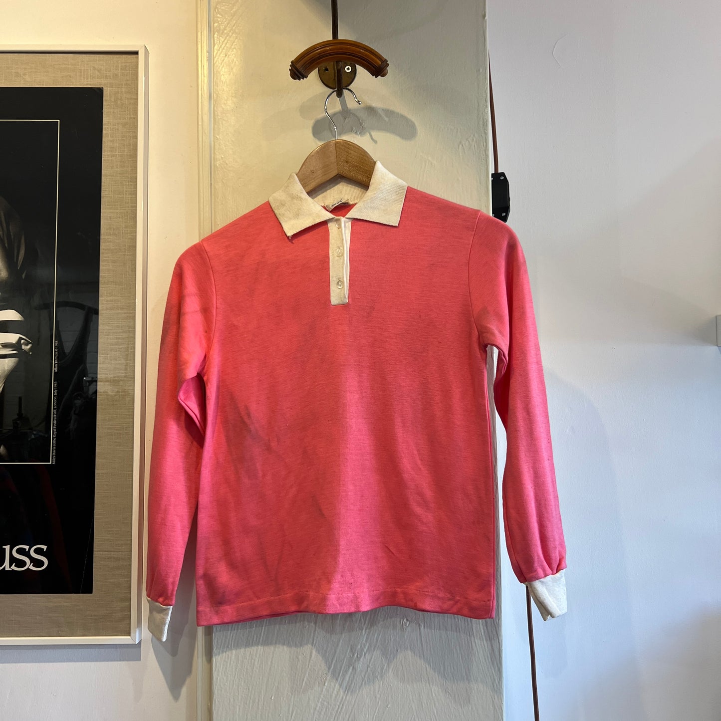 1970s Pink Long Sleeve Polo Shirt Top