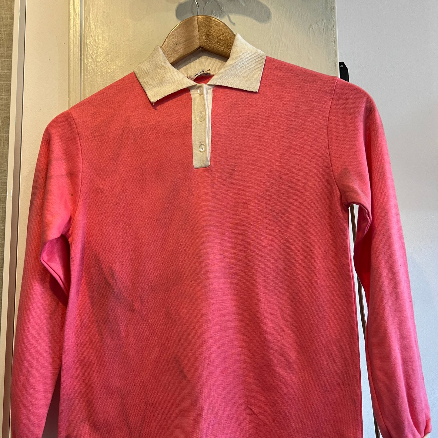 1970s Pink Long Sleeve Polo Shirt Top