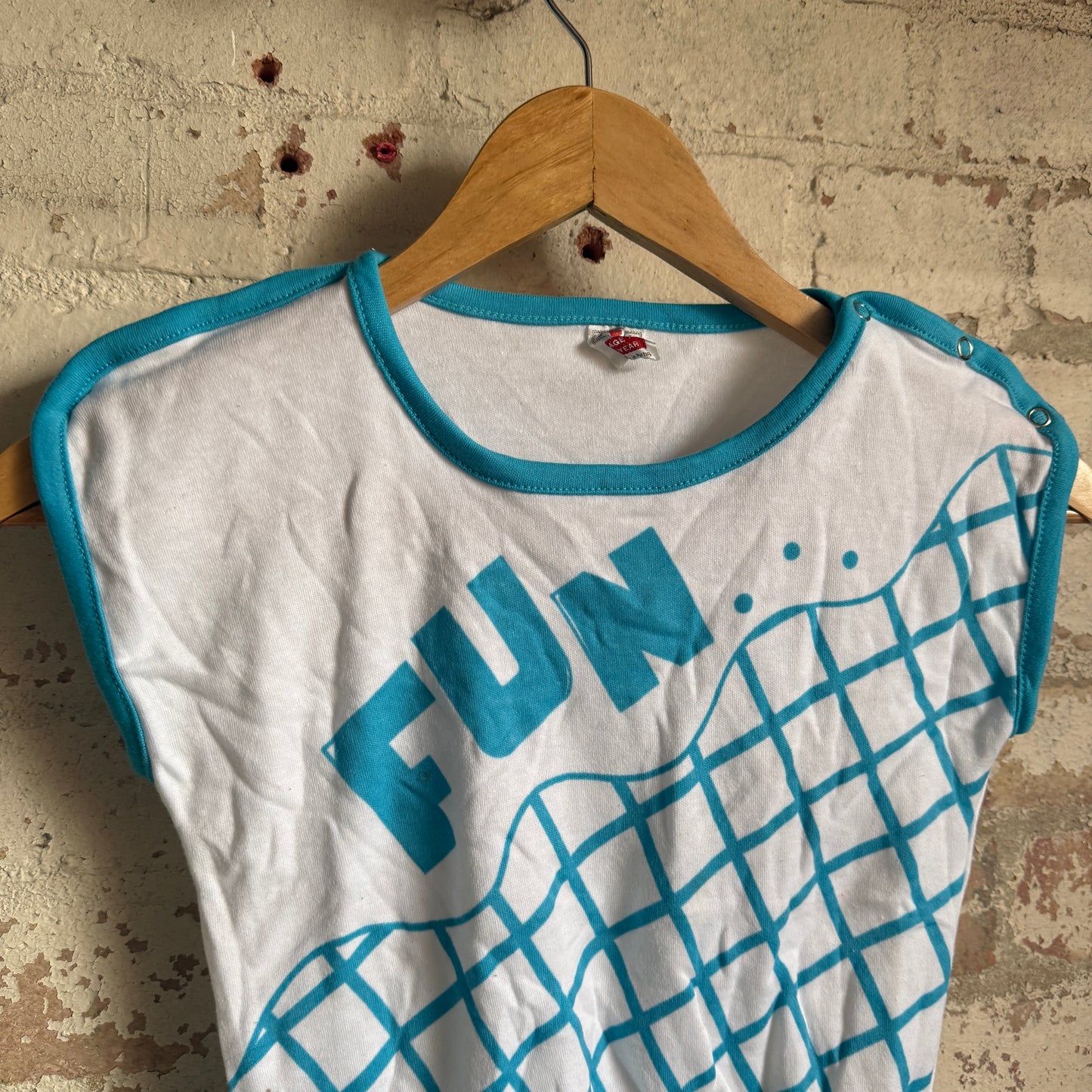 1970s White and Blue Graphic Vest T-Shirt