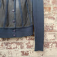 1970s Navy Suede Knitted Cardigan Jumper