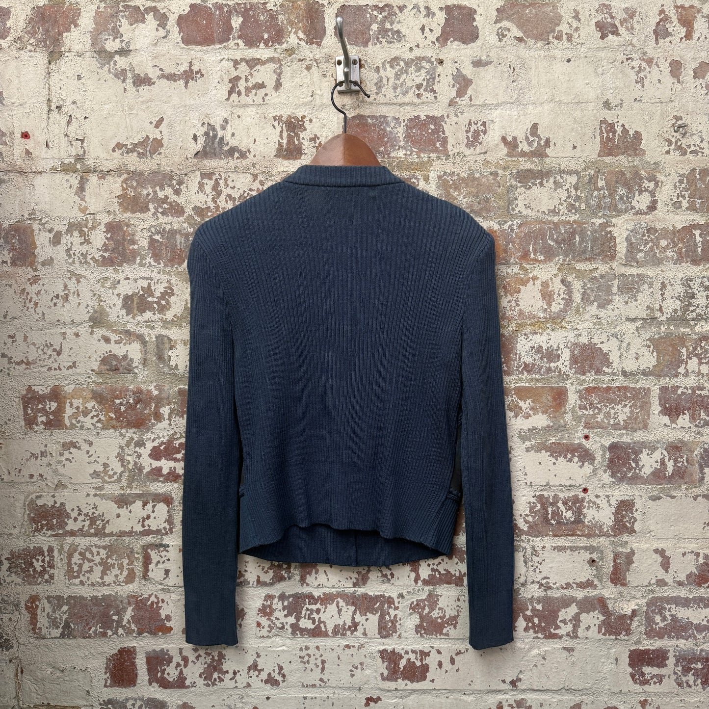 1970s Navy Suede Knitted Cardigan Jumper
