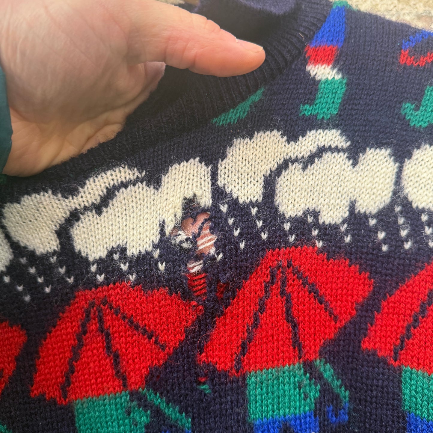 1980s Navy Patterned Wool Knitted Jumper