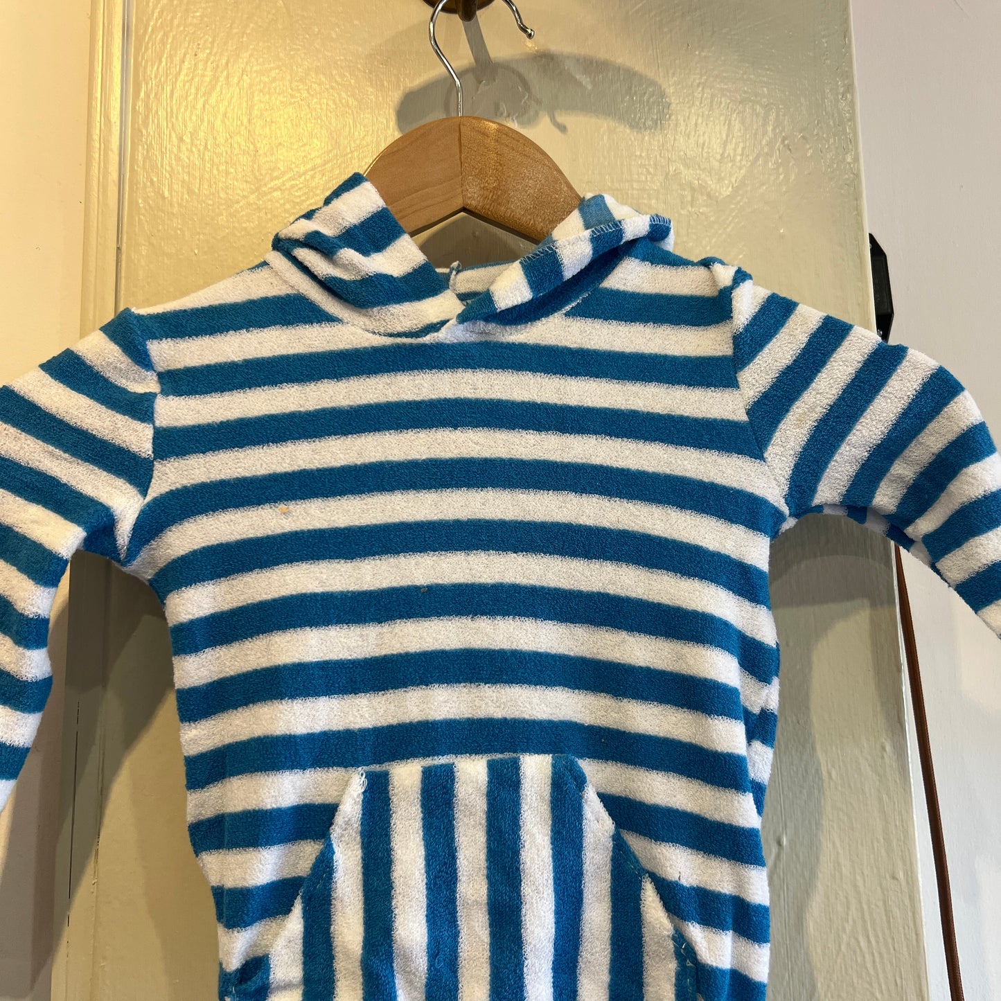 Vintage Kids Blue Striped Towelling Hoodie
