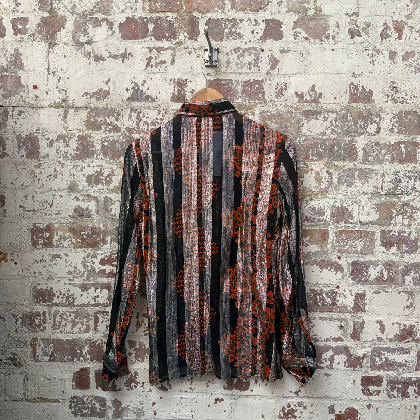 1970s Striped Glittery Patterned Button Up Shirt