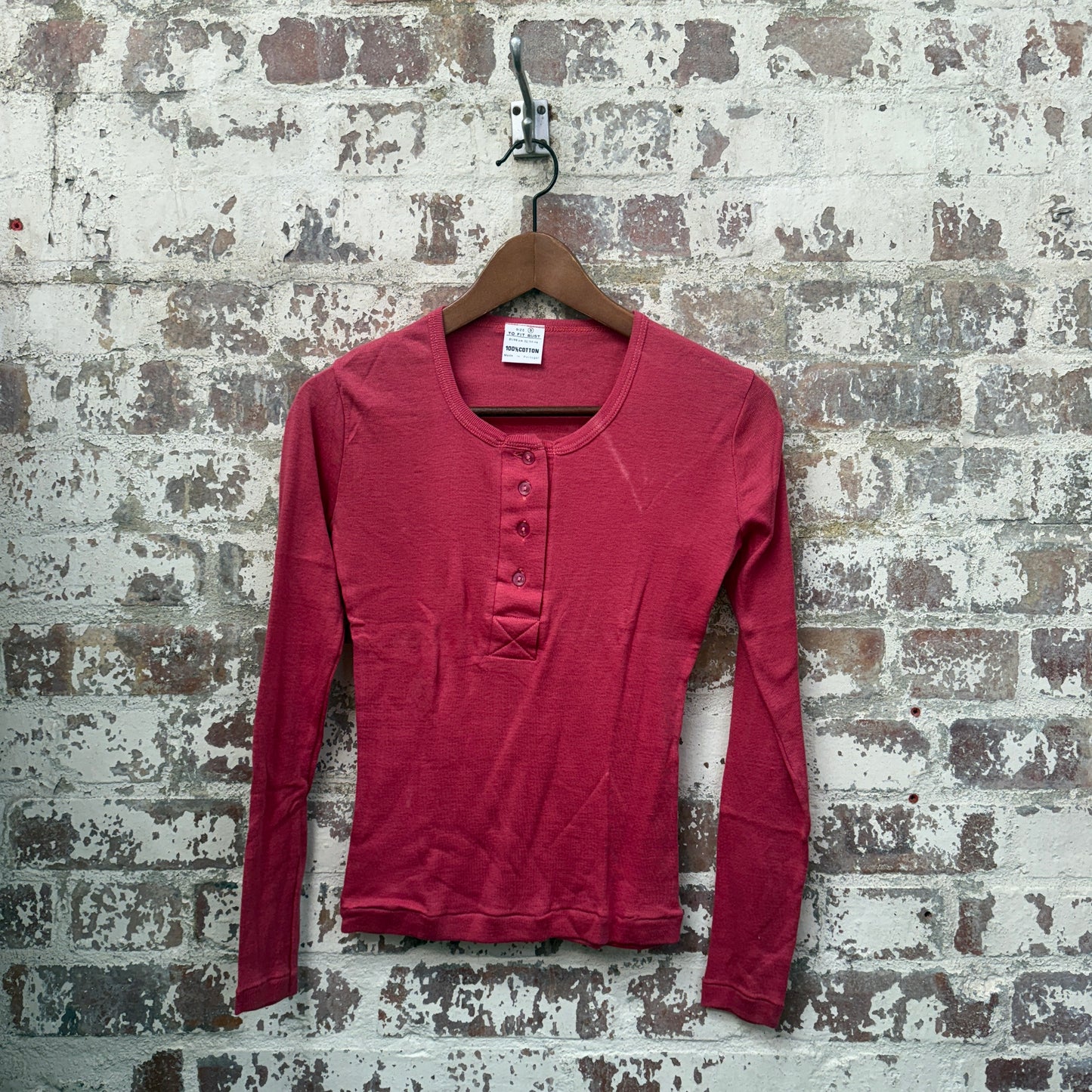 1970s Maroon Button Long Sleeve Top