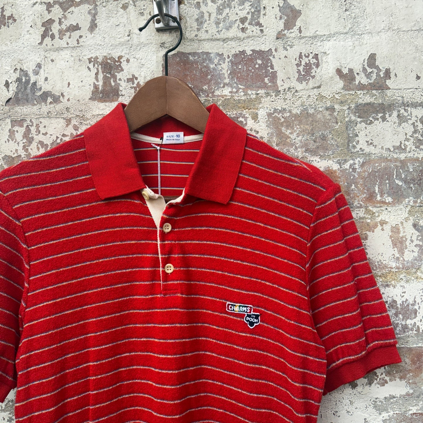 1980s Red Towelling Pooh Polo Shirt Top