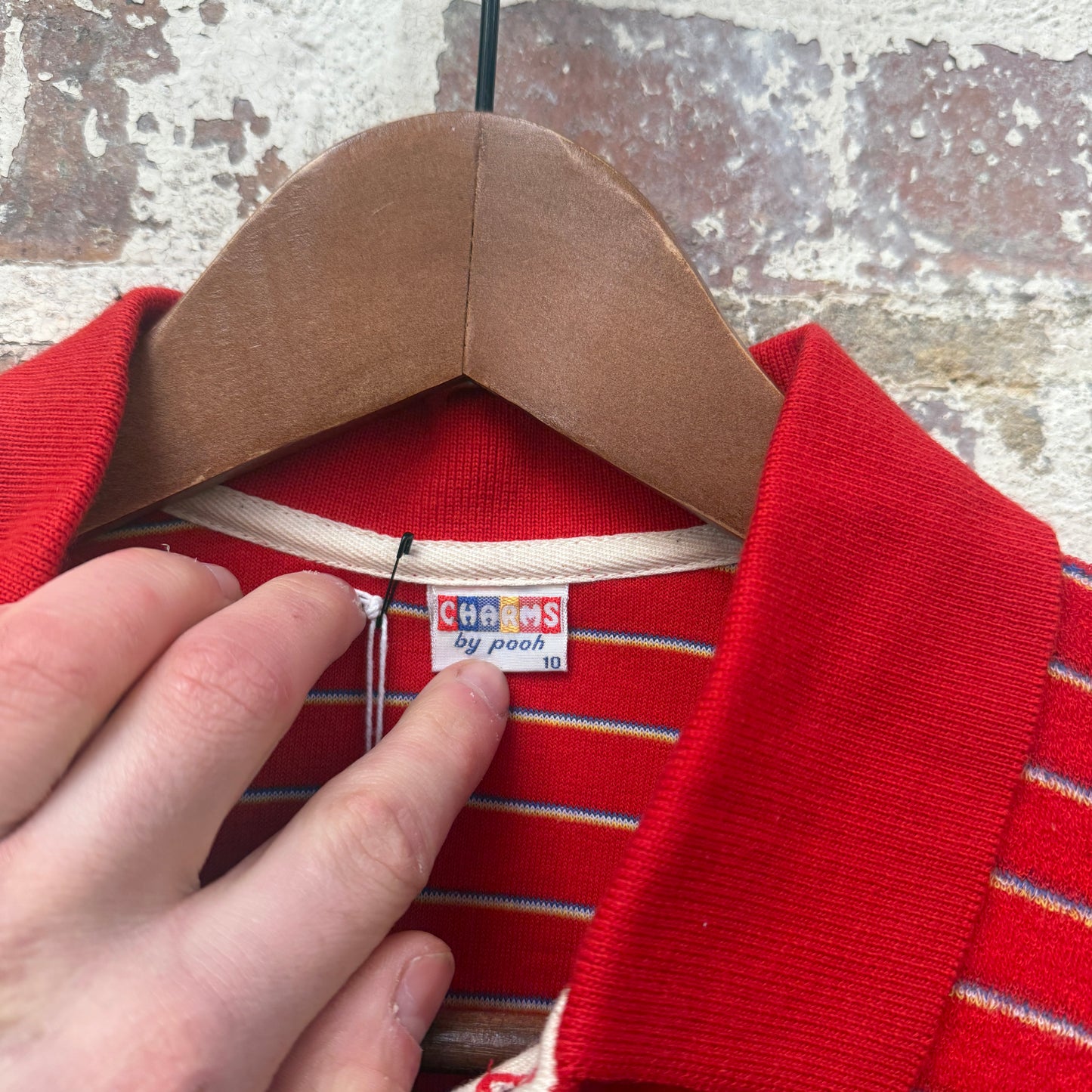 1980s Red Towelling Pooh Polo Shirt Top