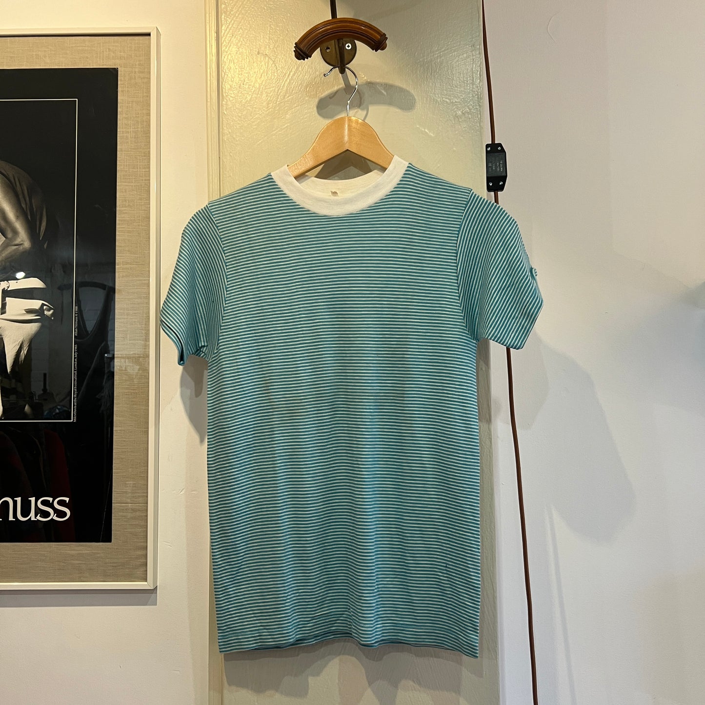 1960s 1970s Turquoise Striped Surf T-Shirt