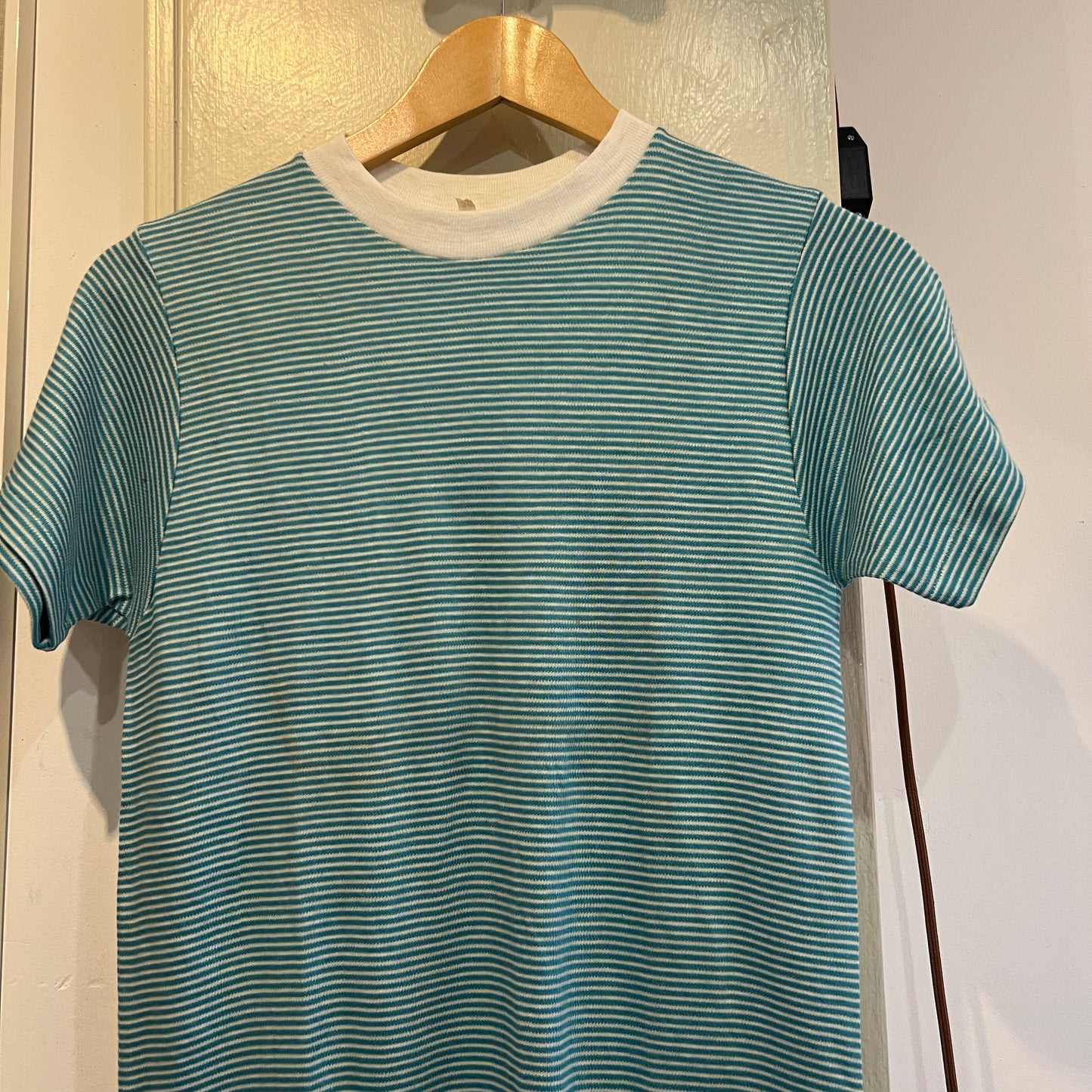 1960s 1970s Turquoise Striped Surf T-Shirt