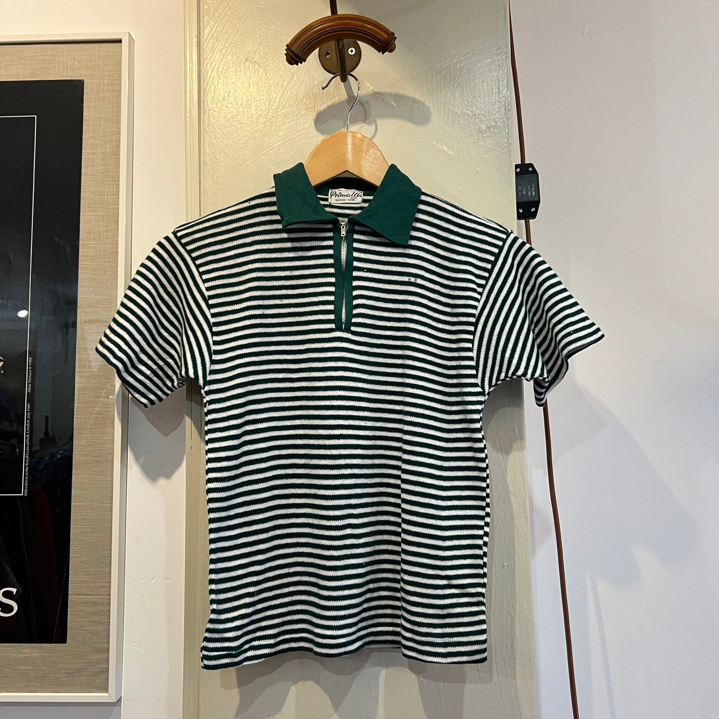 1970s British Green Striped Zip Polo Shirt