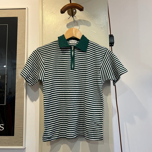 1970s British Green Striped Zip Polo Shirt