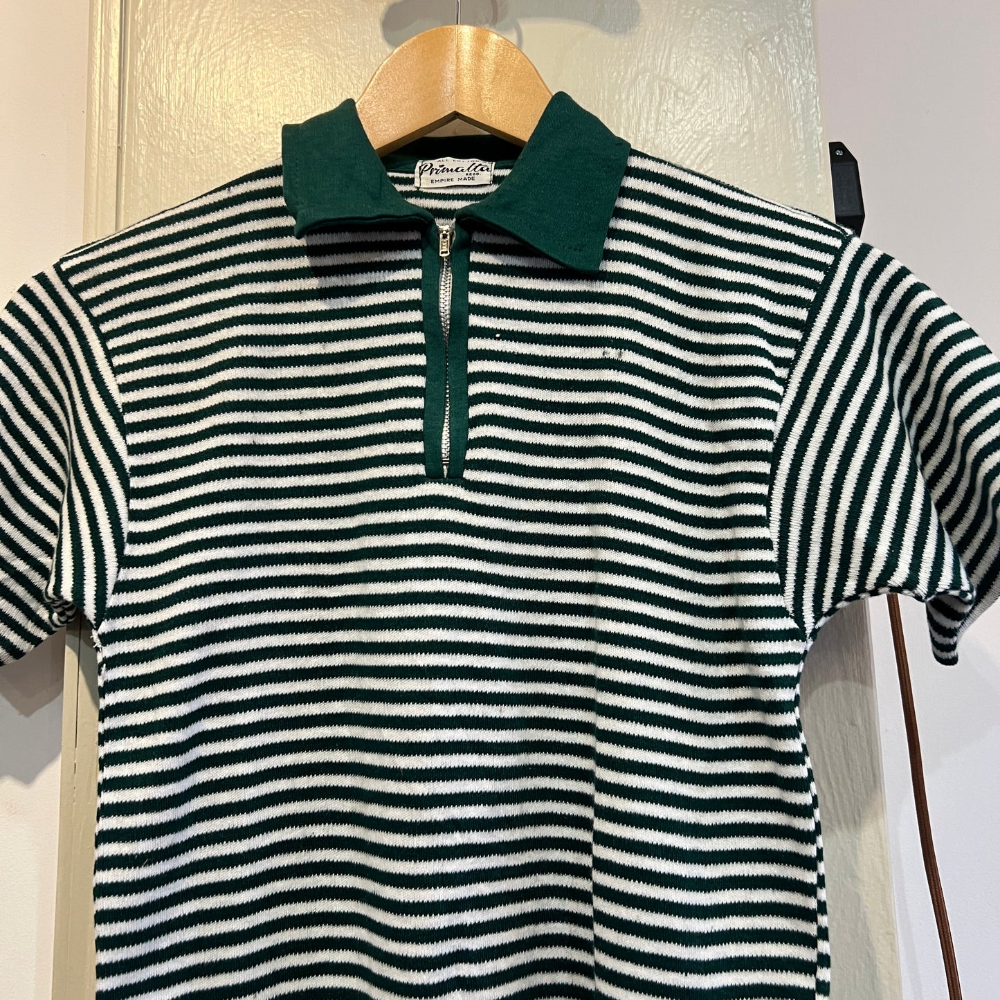 1970s British Green Striped Zip Polo Shirt